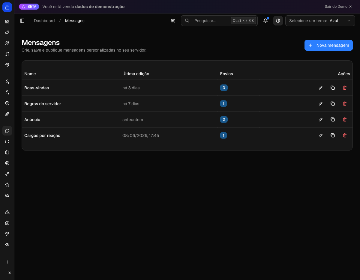 Editor de mensagens e embeds no painel do Delfus